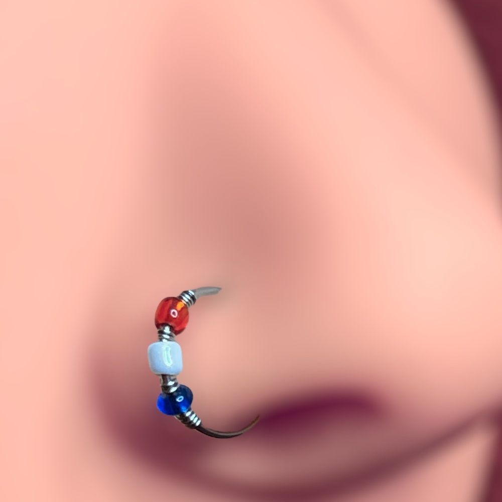 2/$18 20G red white blue beaded hoop nose ring